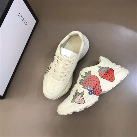 gucci sneaker beige|Gucci rhyton strawberry sneakers.